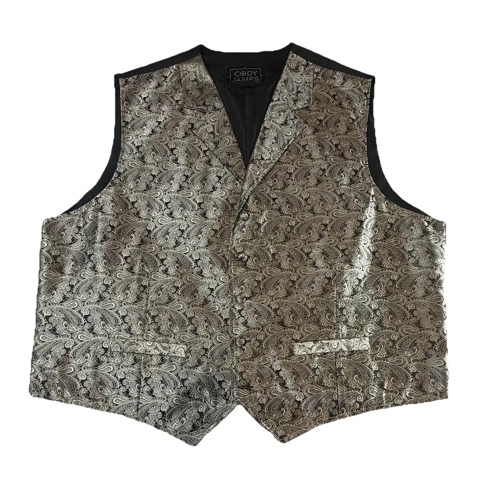 CODY JAMES Vest Mens 2XL Silver Black Paisley Western Formal Adjustable Back